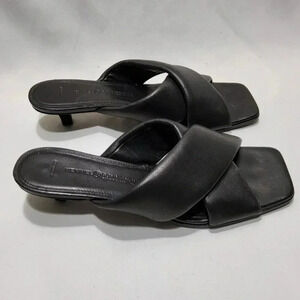 Kennel & Schemenger Kitten Heel Leather Sandals 9 Black Minimalist Quiet Luxury